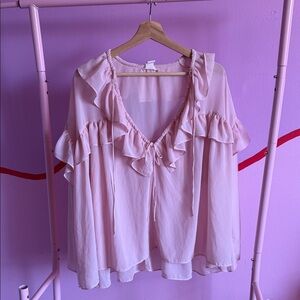 H&M Pale Pink Ruffle Tie-Front Blouse